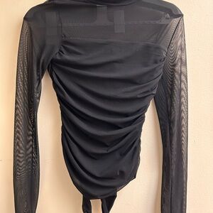Elegant Black Mesh Long Sleeve Bodysuit